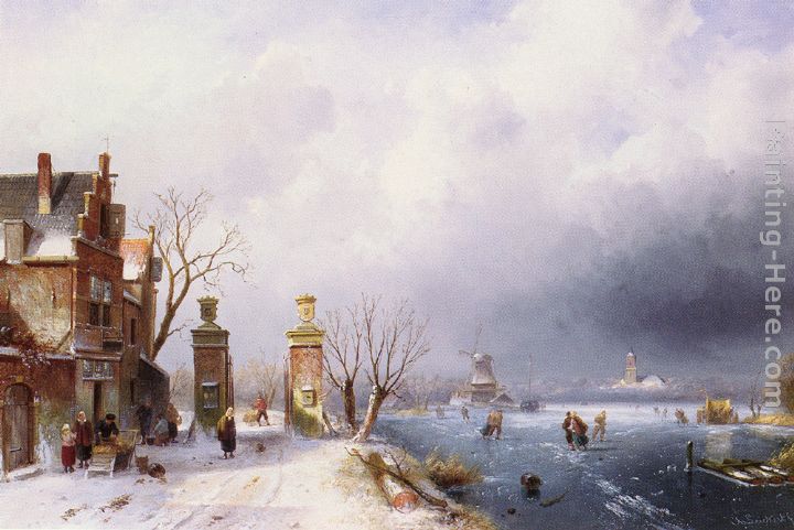 A Sunlit Winter Landscape painting - Charles Henri Joseph Leickert A Sunlit Winter Landscape art painting